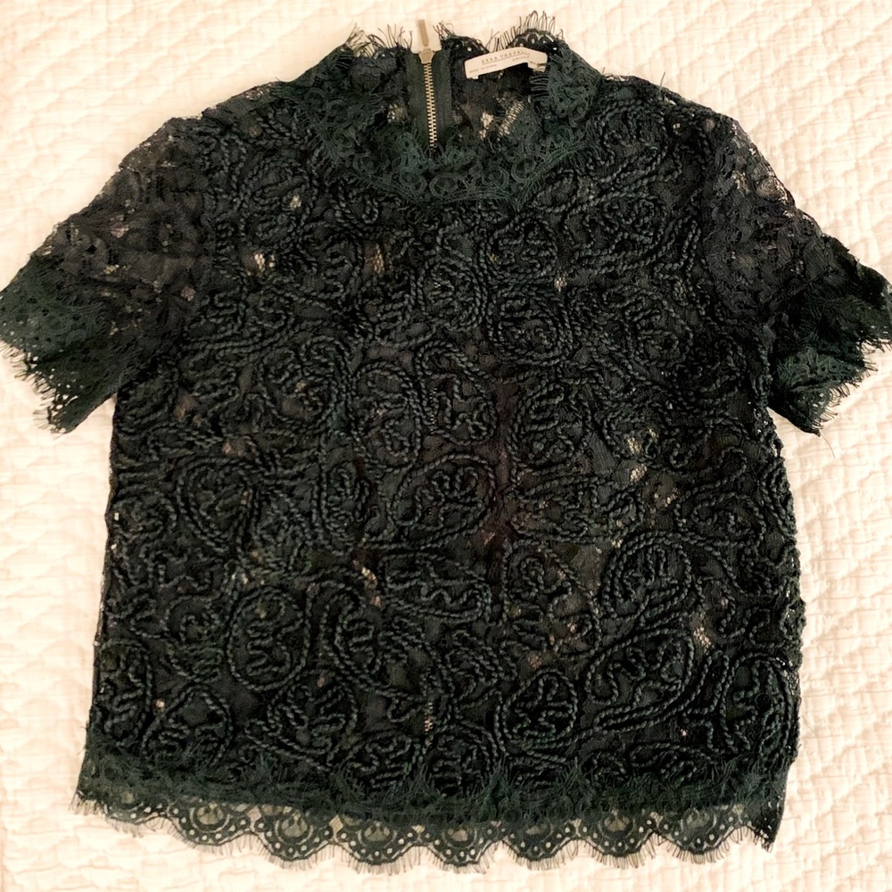 Zara sheer lace top, emerald green, Small -$20